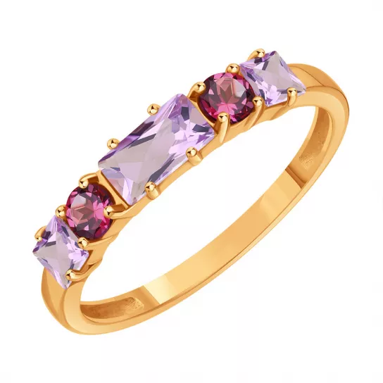 Золотое кольцо 585, женское, с аметистом, размер 18.5