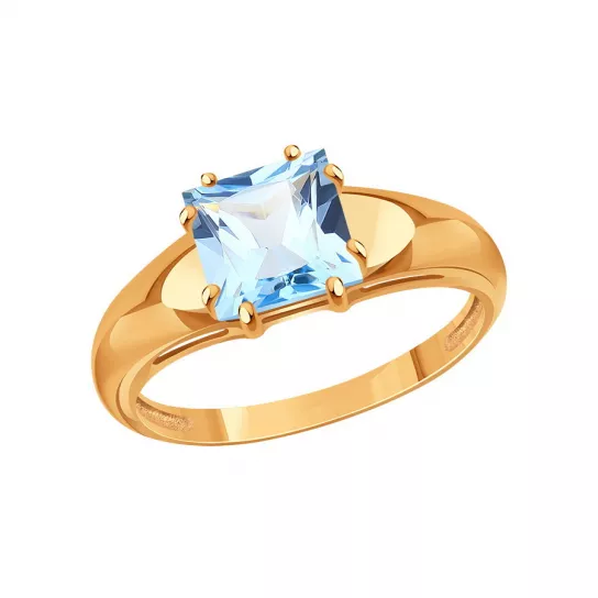 Золотое кольцо 585, женское, с топазом, размер 17.5