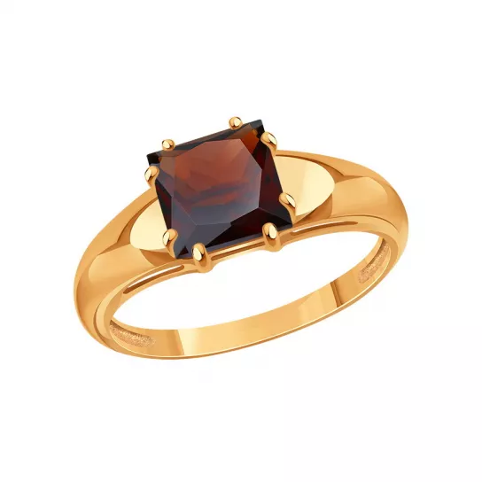 Золотое кольцо 585, женское, с гранатом, размер 19