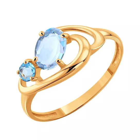 Золотое кольцо 585, женское, с топазом, размер 17