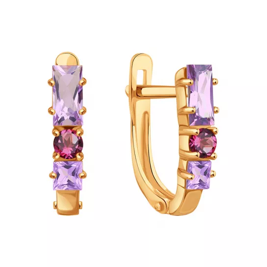 Золотые серьги 585, женские, с аметистом