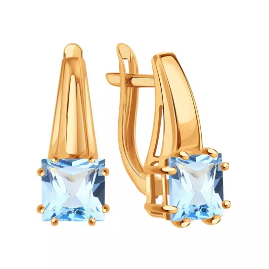 Золотые серьги 585, женские, с топазом