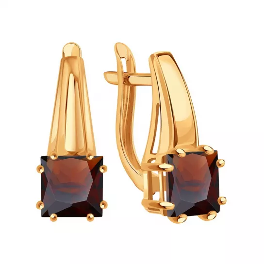 Золотые серьги 585, женские, с гранатом