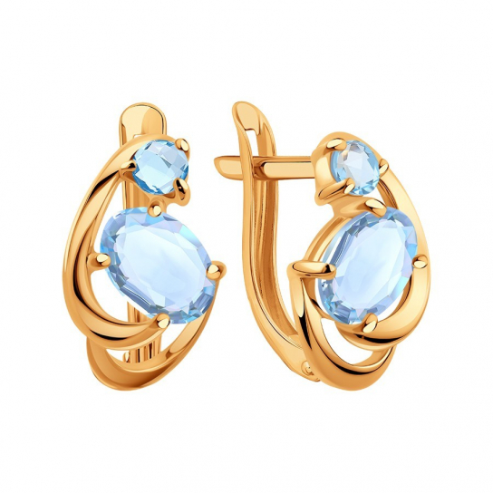 Золотые серьги 585, женские, с гранатом