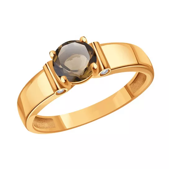 Золотое кольцо 585, женское, с раухтопазом и фианитом, размер 18