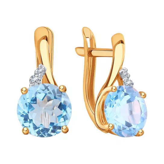 Золотые серьги 585, женские, с топазом и фианитом