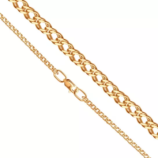 Золотая цепочка 585 на шею, плетение двойной ромб, длина 45 см, цвет красное золото