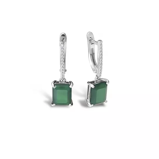 Серебряные серьги 925, женские, с лунным камнем и фианитом