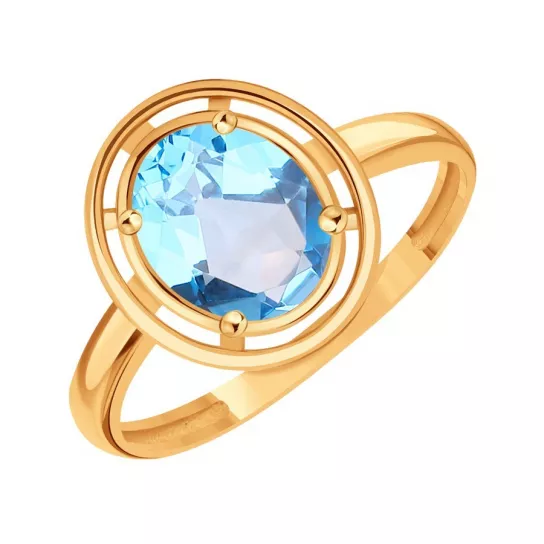 Золотое кольцо 585, женское, с топазом, размер 18.5