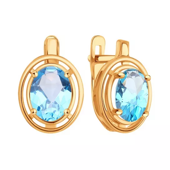 Золотые серьги 585, женские, с топазом