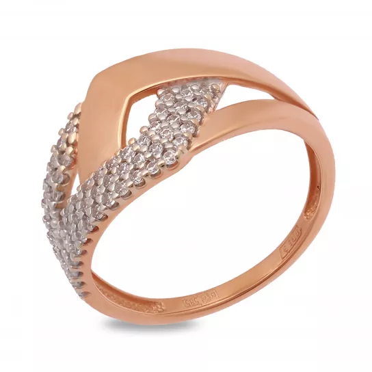 Золотое кольцо 585, женское, с фианитом, размер 16