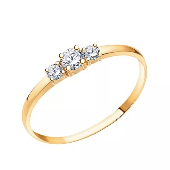 Золотое кольцо 585, женское, с фианитом, размер 17