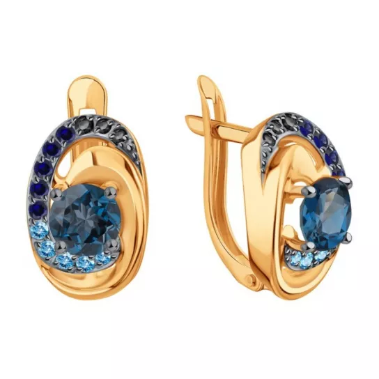 Золотые серьги 585, женские, с топазом и фианитом