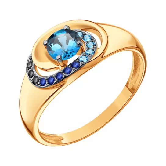 Золотое кольцо 585, женское, с фианитом и топазом, размер 18.5