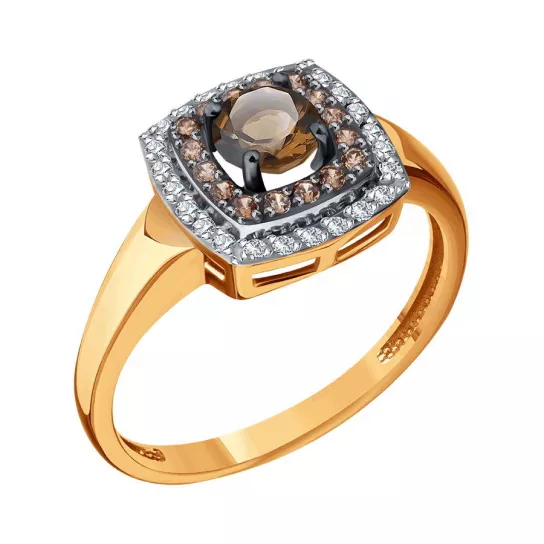 Золотое кольцо 585, женское, с раухтопазом и фианитом, размер 18