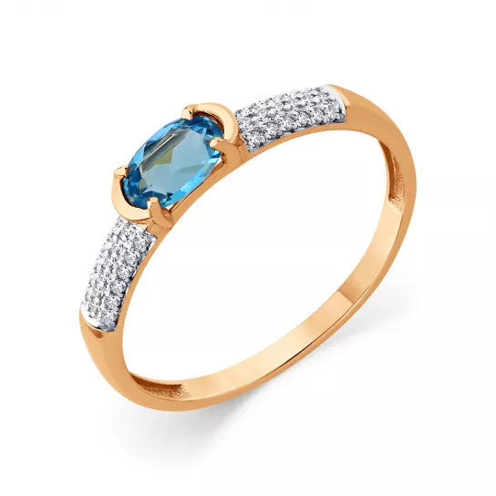 Золотое кольцо 585, женское, с топазом и фианитом, размер 16.5