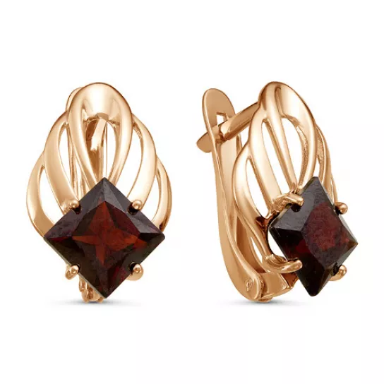 Золотые серьги 585, женские, с гранатом