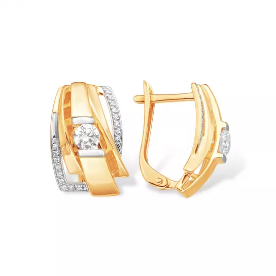 Золотые серьги 585, женские, с фианитом