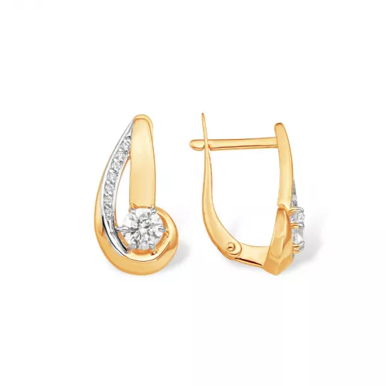 Золотые серьги 585, женские, с фианитом