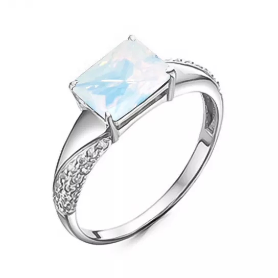 Серебряное кольцо 925, женское, с лунным камнем и фианитом, размер 18.5