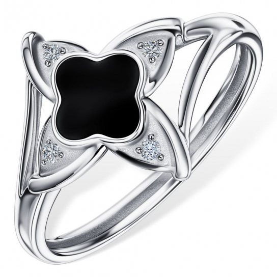 Серебряное кольцо 925, женское, с фианитом и эмалью, размер 18
