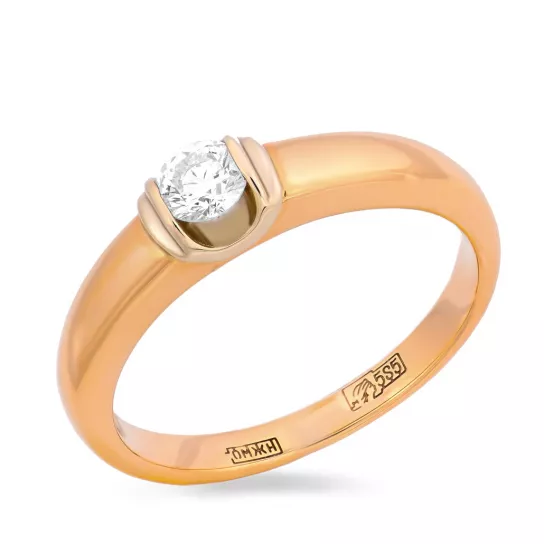 Золотое кольцо 585, женское, с бриллиантом, размер 16.5