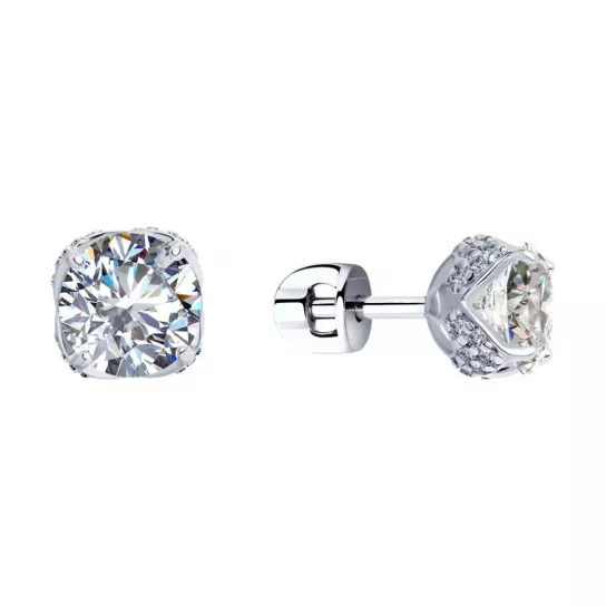 Пусеты с фианитом из серебра