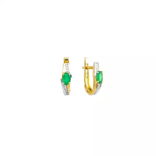 Золотые серьги 585, женские, с бриллиантом и изумрудом