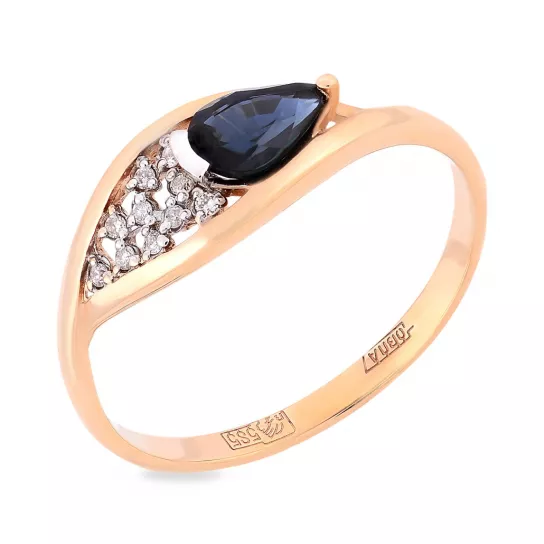 Золотое кольцо 585, женское, с бриллиантом и сапфиром, размер 17