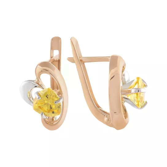 Золотые серьги 585, женские, с кварцем